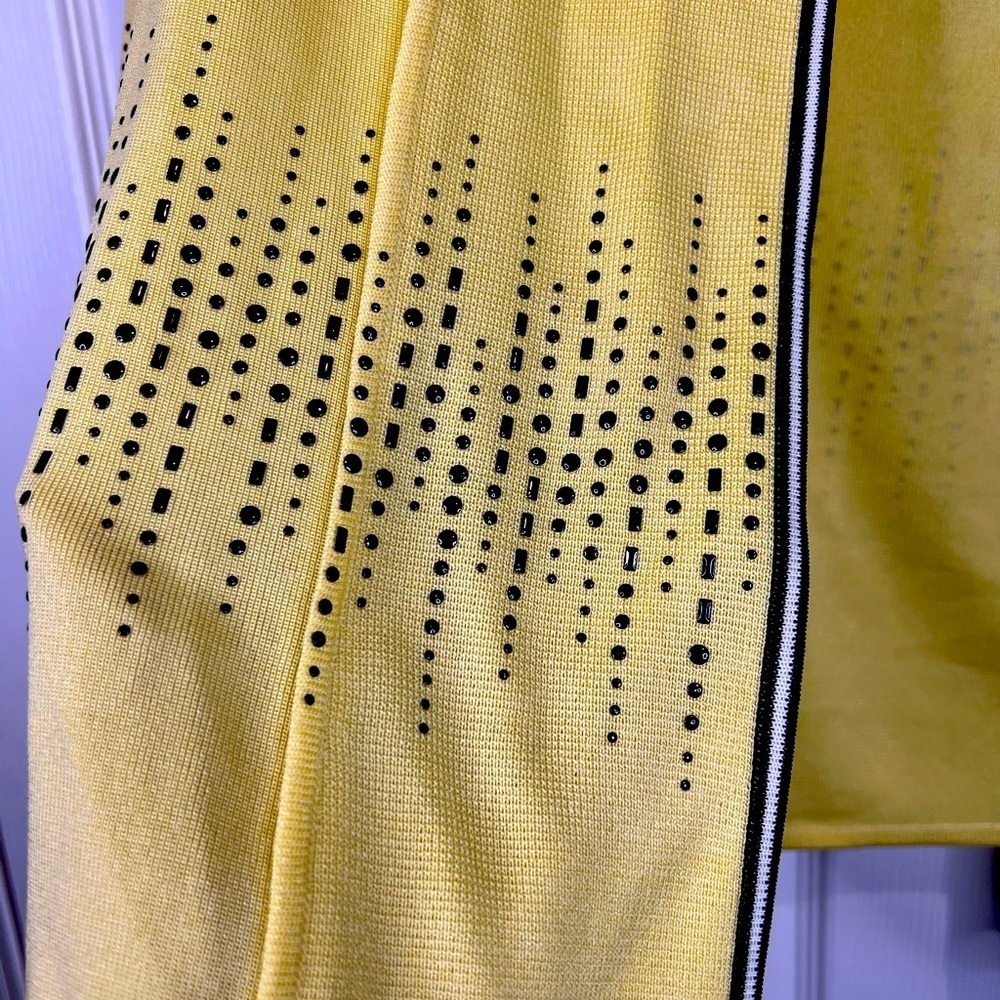 Ming Wang knitwear cardigan - yellow/black/white with dotted pattern - Sz Small - Picture 4 of 6